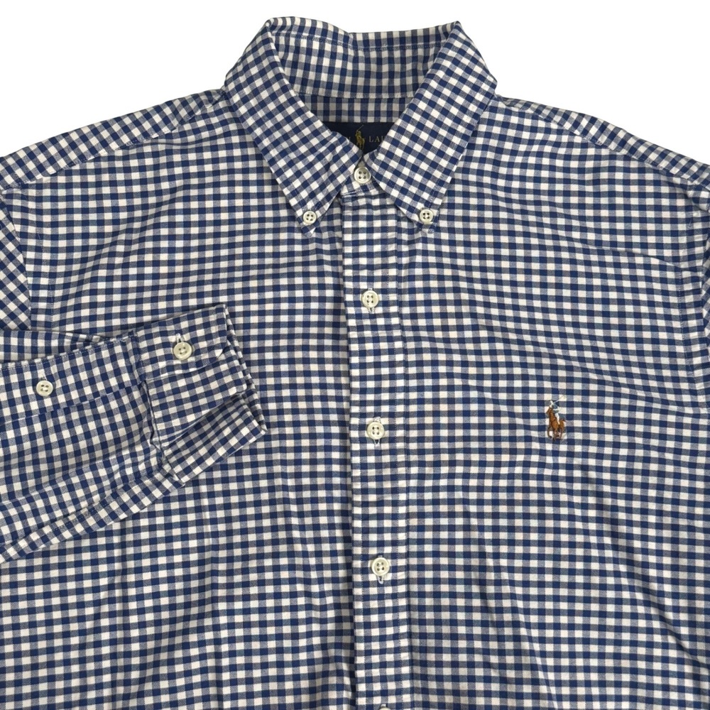 Ralph Lauren Gingham Button Down Shirt Long Sleeve Plaid Flesh Pony OCBD Mens M
